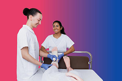 Azubis auf buntem Hintergrund